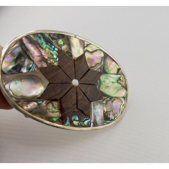Unique Belt Buckle Wood Mosaic With‎ Multicolor Crystal Stones Silver Base main image 4